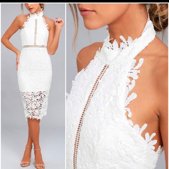 LULU'S | Divine Destiny Lace Midi Swan Dress white sz XS - Picture 1 of 10